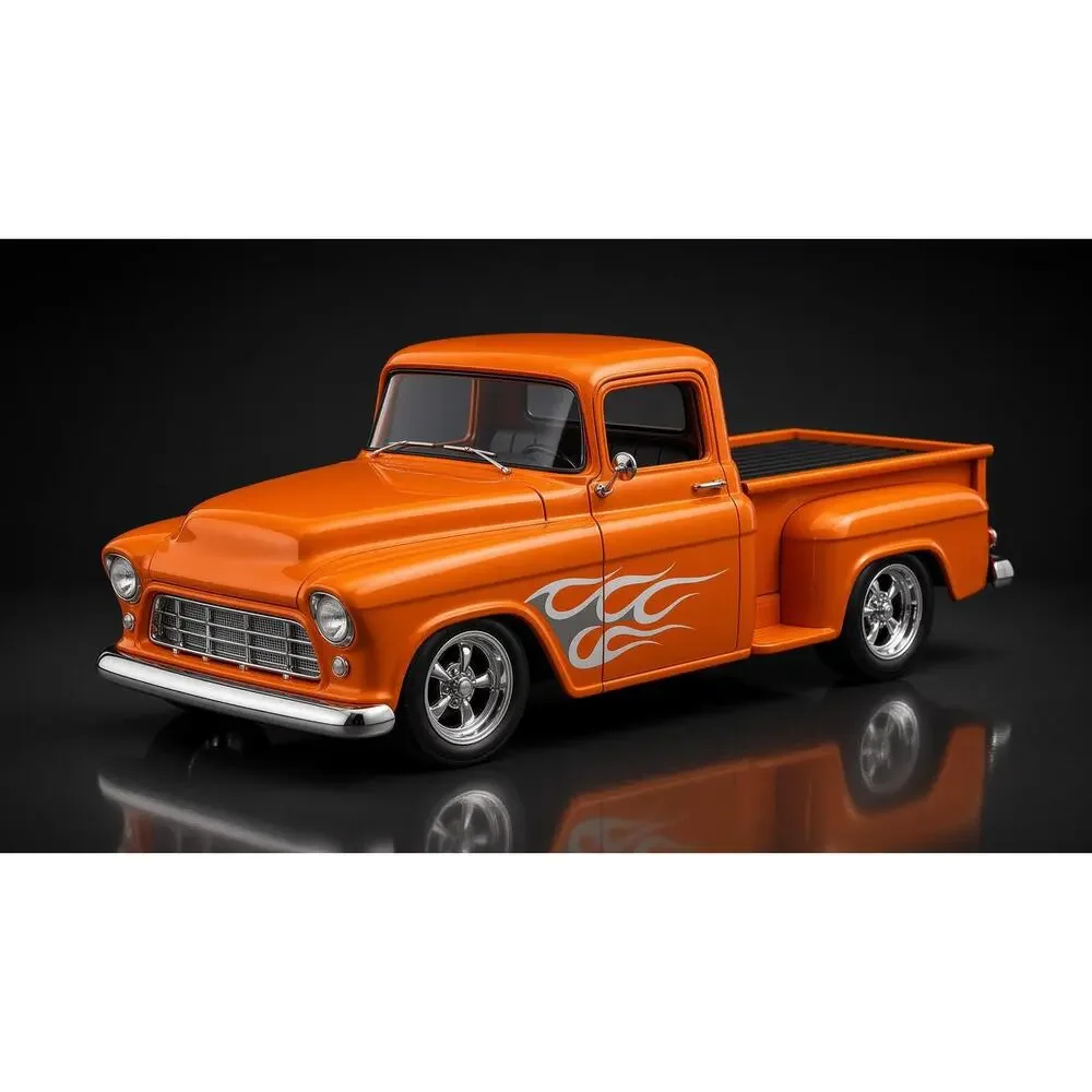 Mini Diecast Stepside Truck Set of 2 Orange Flames Metallic Blue Vintage
